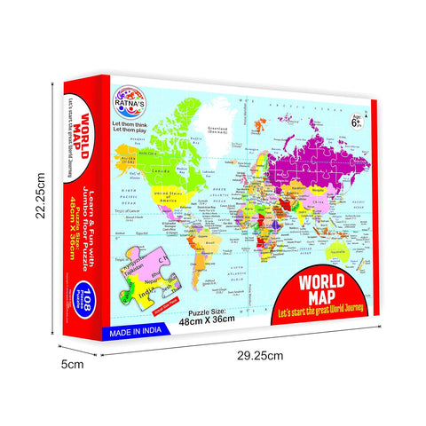 Queeble | World Map Puzzle – 48 x 36 cm | Educational Geography Puzzle for Kids Age 6+