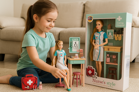Queeble | “Nurse’s Style” Fashion Doll Set – Medical Role Play Toy with Desk & Accessories | Caring Hospital Series (3+ Years)