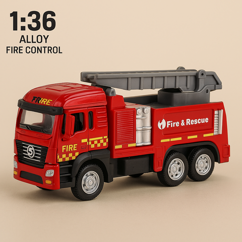 Queeble | 1:36 Alloy Fire Rescue Truck with Ladder – Die-Cast City Rescue Team Toy for Kids (Red)