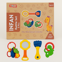 Queeble | Dolly Plastic Infant Rattle Set (Set-2) – 5 Pcs Baby Rattle Toy Pack | Age 0 Months & Above