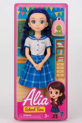 Queeble | Alia School Time Doll – KV Toys | Blue Uniform School Girl Doll with Accessories | Age 3+