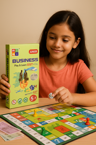 Queeble | Business Junior 5-in-1 Game Set – Play & Learn with GST Elements | Includes Ludo, Snakes & Ladders, Cricket, Bike Racer & Business Game (Age 6+)
