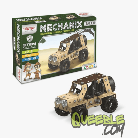 Queeble | Mechanix Safari Set – 155 Pieces | Build 15 Safari Models | STEM Engineering Kit for Kids Age 8+