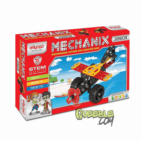 Queeble | Mechanix Junior Series – 155 Pieces | Build 14 Models | STEM Educational Toy for Kids Aged 7+